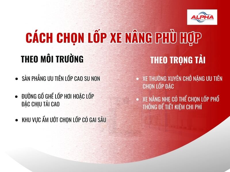 chọn lốp xe nâng phù hợp theo môi trường và theo trọng tải